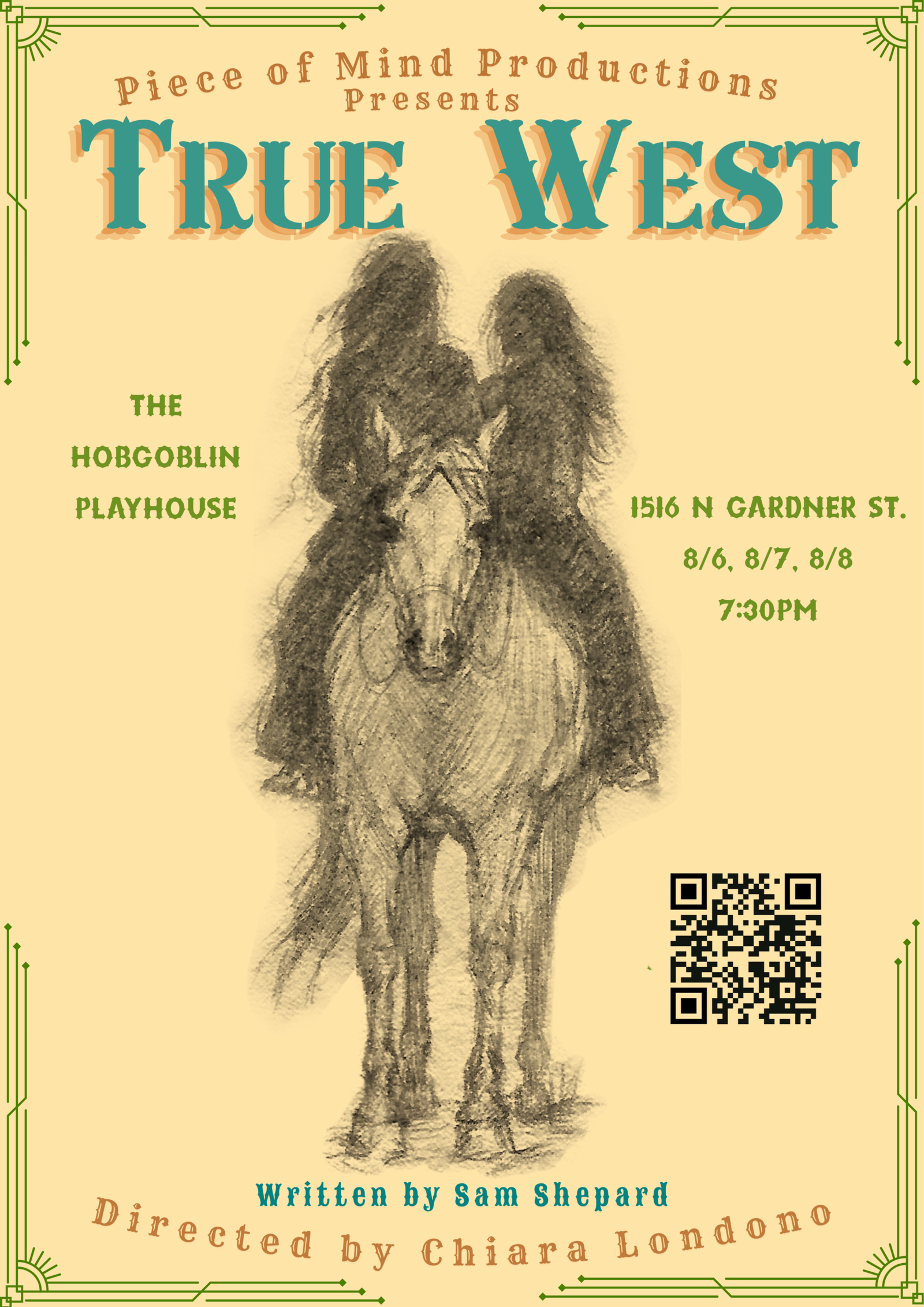Comedy show poster featuring Giorgio and Armani at Hobgoblin Playhouse.